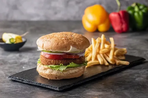 Cheese Veggie Burger With Peri Peri French Fries