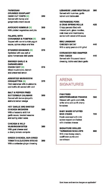 Arena - Artisanal Brewkitchen menu 