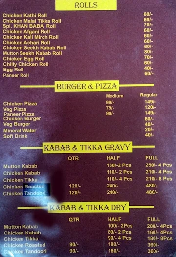 Khan Baba menu 