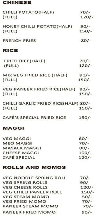 The  Cafe Canteen menu 