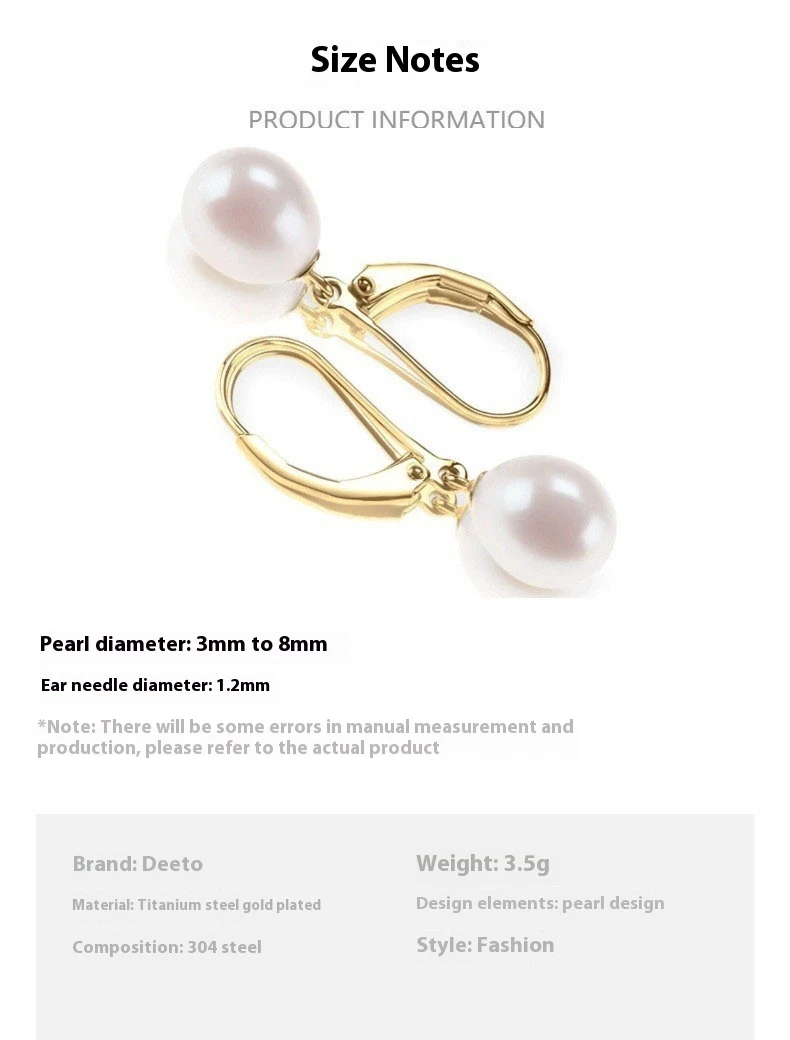Title 2, Franse stijl D-vormige knop oorbellen met parel...