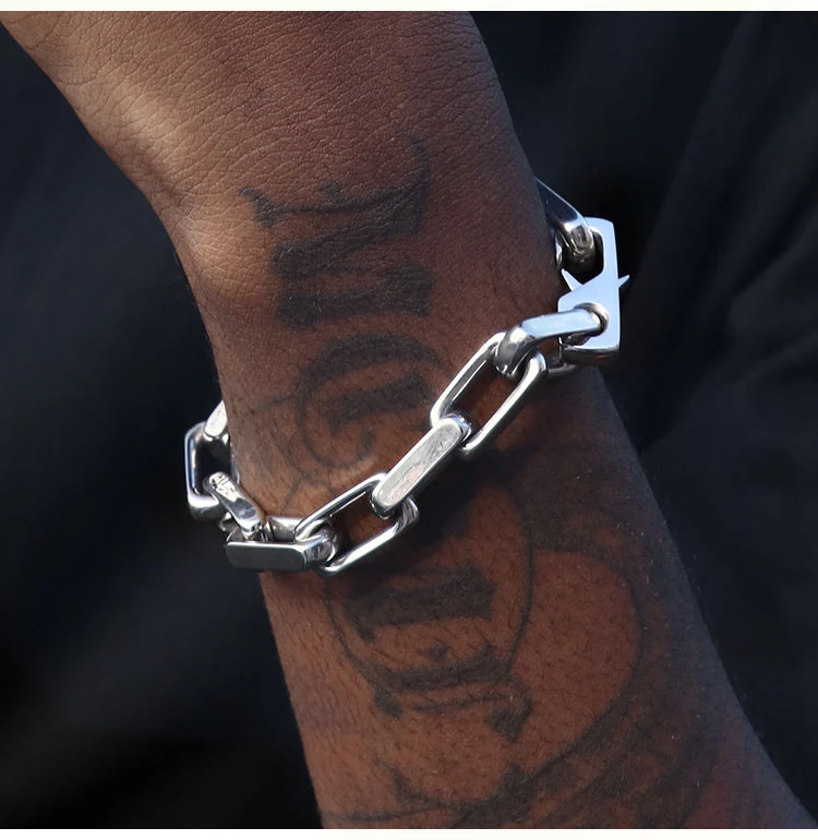 Title 7, Pulsera de acero titanio plateado para hombre y...