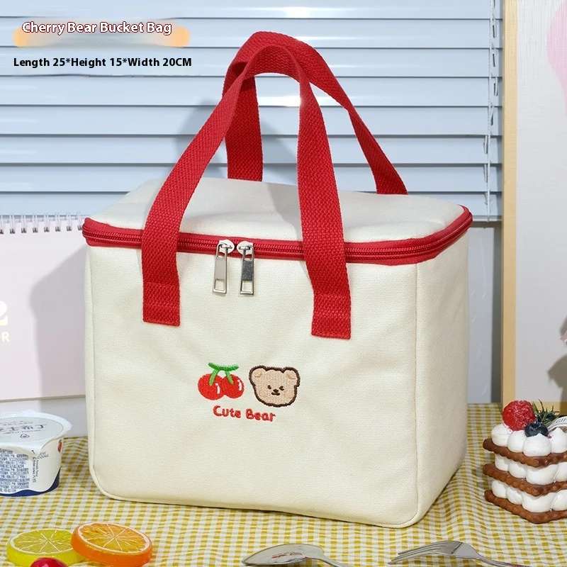 Sac isotherme Cherry Bear, portable, pour bureau. Grande capacité de rangement pour les déjeuners. Sac pratique et esthétique pour le travail.