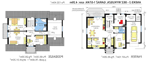 BW-12 garaż 2 stanowiskowy - Rzuty parteru i poddasza - propozycja adaptacji - wersja bez wykusza z garażem jednostanowiskowym