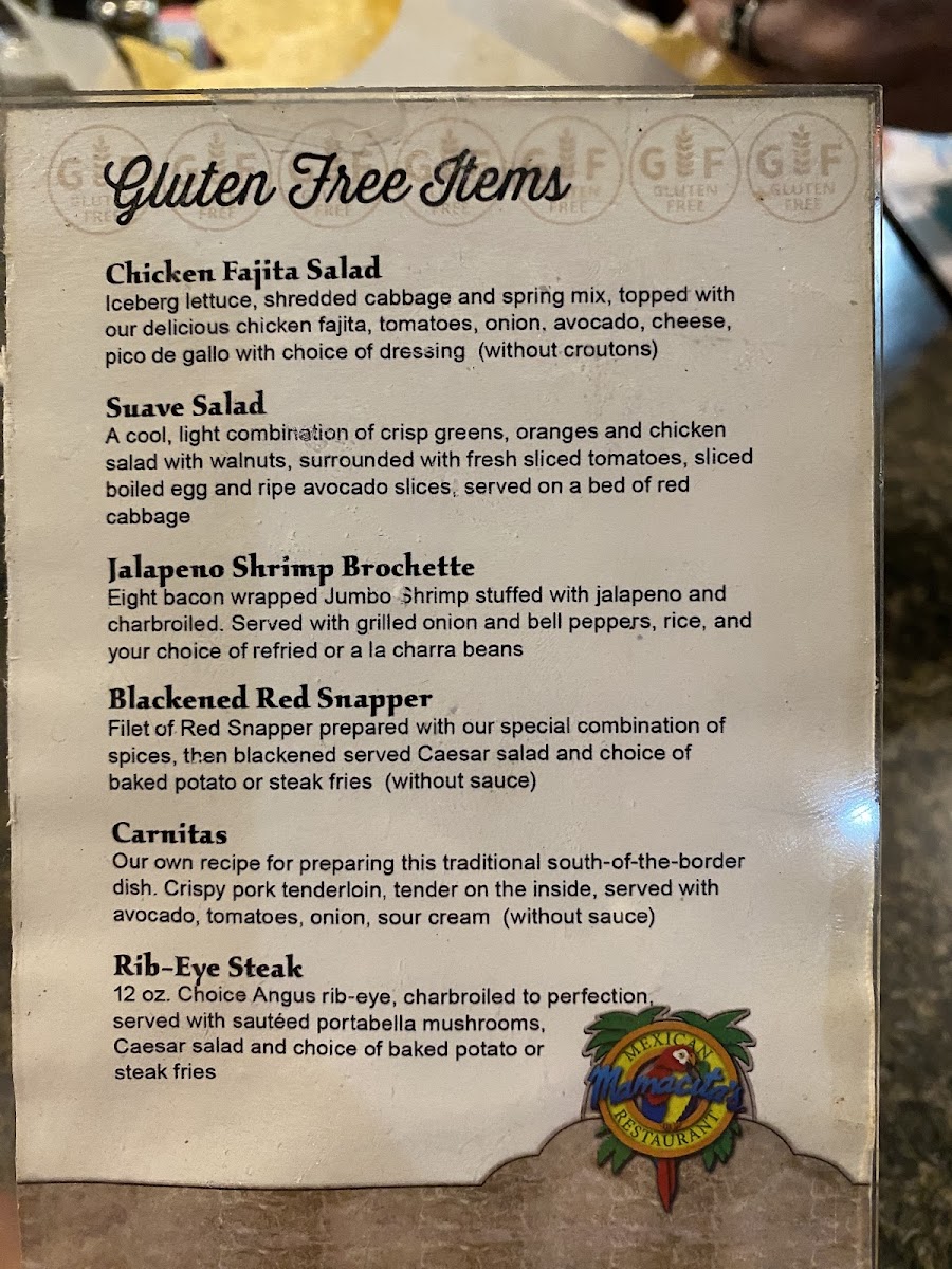 Mamacita's gluten-free menu