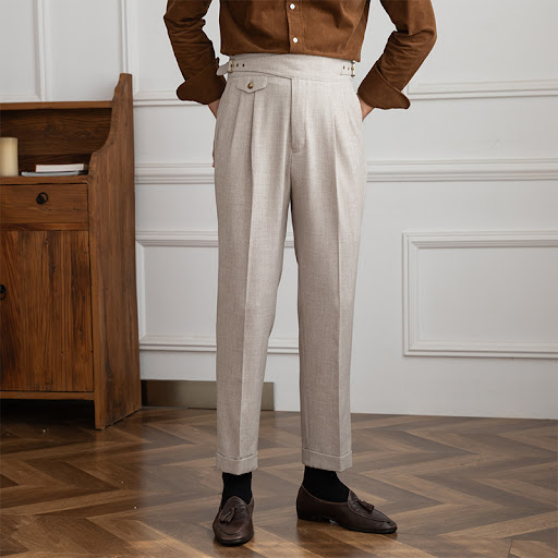 Title 5, High-Waisted Straight-Leg Pants with Retro Doub...