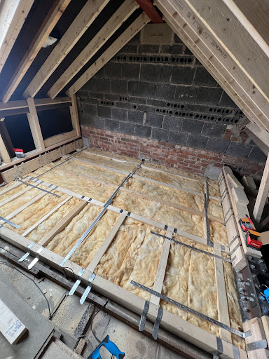 New floor for loft conversion - new joists, new rafters, bracing, structural stud work, RSJ’s, pad stones, joist hangers, insulation. 
