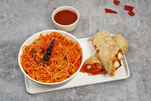 Schezwan Noodles + Paneer Frankie