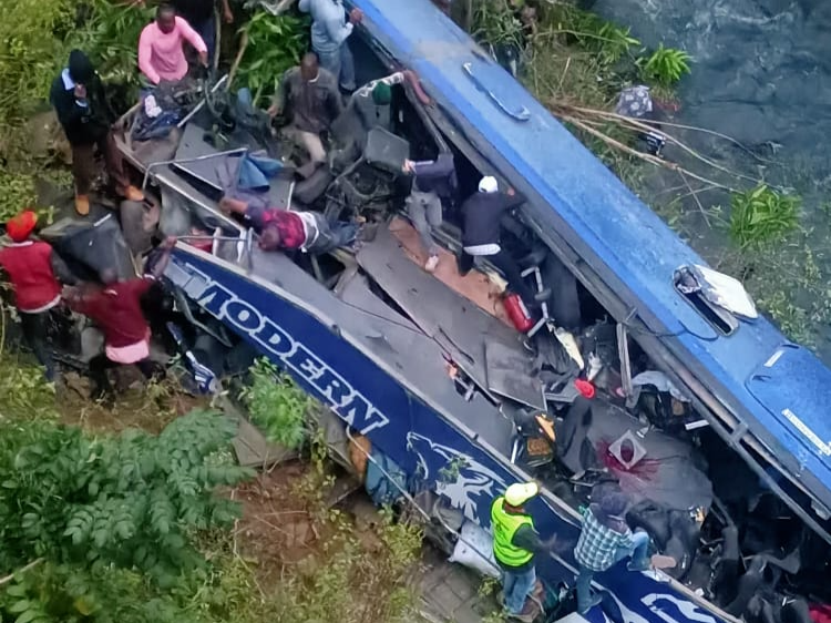 The ill-fated bus that plunged into River Nithi on Sunday