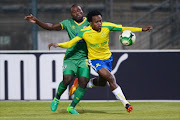 Percy Tau of Mamelodi Sundowns and Matome Kgoetyane of Baroka FC during the Absa Premiership match between Mamelodi Sundowns and Baroka FC at Loftus Versfeld on May 10, 2017 in Pretoria, South Africa.