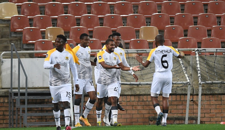 Sanelo Mathenjwa of Black Leopards celebrates goal with team mates during the DStv Premiership match between Tshakhuma FC and Black Leopards at Peter Mokaba Stadium on May 01, 2021 in Polokwane, South Africa.