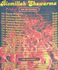 Bismillah Shawarma menu 1