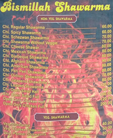 Bismillah Shawarma menu 