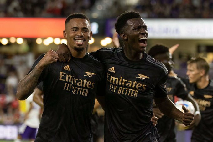 Arsenal's Gabriel Jesus with Eddie Nketiah