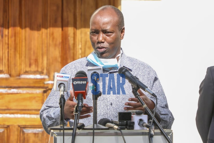 Governor Lee Kinyanjui addresses the media at his office on Thursday, April 9, 2020.