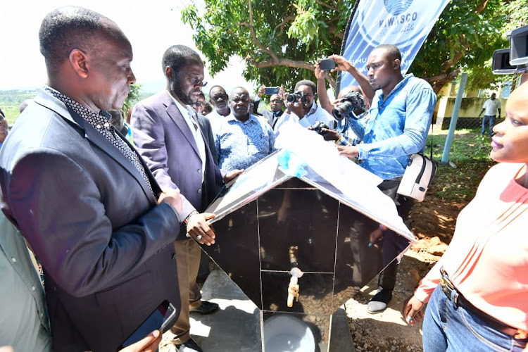 Kisumu Governor Anyang Nyong’o during the launch of Sh112 million water project in Riat on Friday