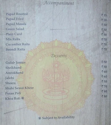 Maharashtra Sadan menu 