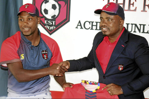 TS Galaxy coach Mabhuti Khenyeza with club owner Tim Sukazi.