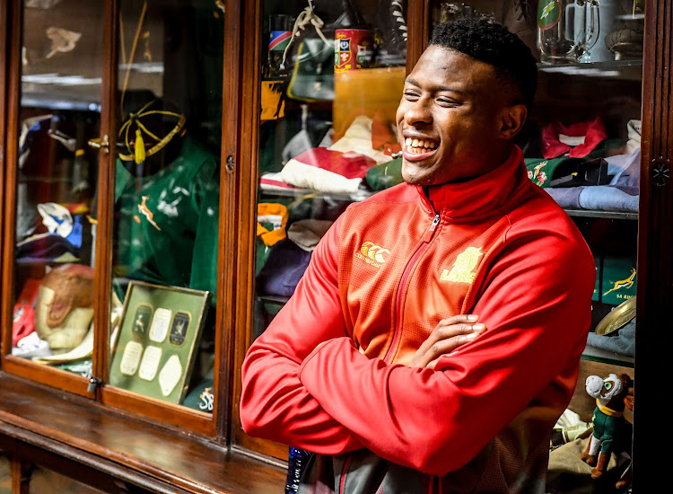 New Sharks player Aphiwe Dyantyi during the Lions mixed zone at Museum, Emirates Airline Park on June 11, 2019.