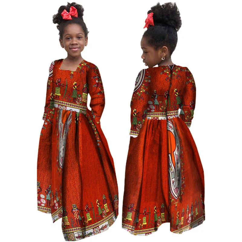 Afrikaanse meisjesjurk van katoen, Daxiji met lange mouwen. Comfortabel en stijlvol, perfect voor elke gelegenheid. Koop nu!