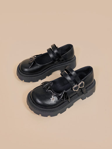 Title 10, Womens Thick Round Black Leather Shoes Comfort...