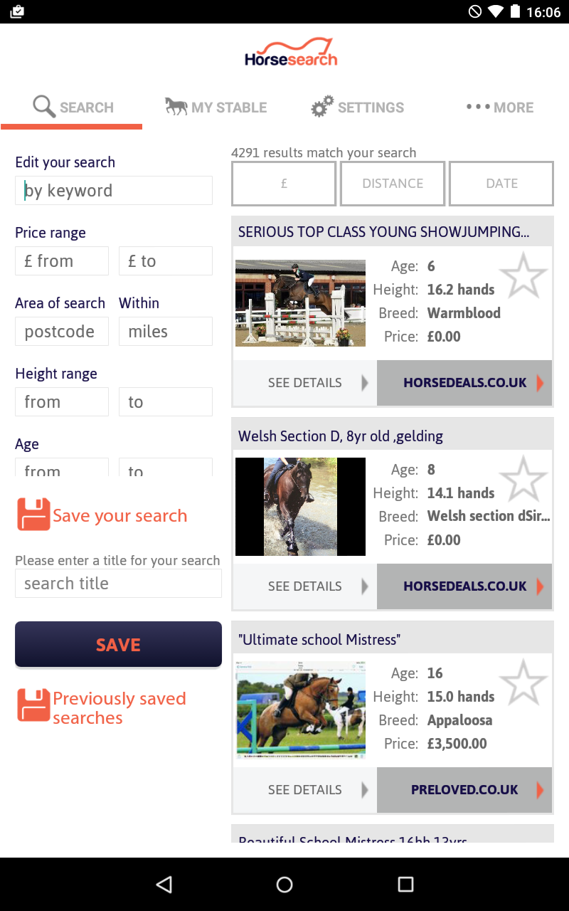 Horse Search Screen 2
