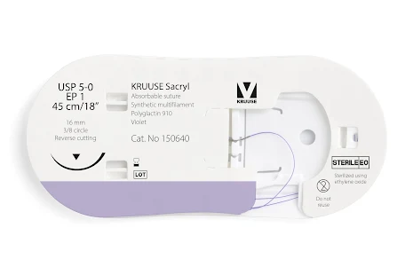 KRUUSE Sacryl Sutur, USP 5-0/EP 1, 45 cm, violet, 12st