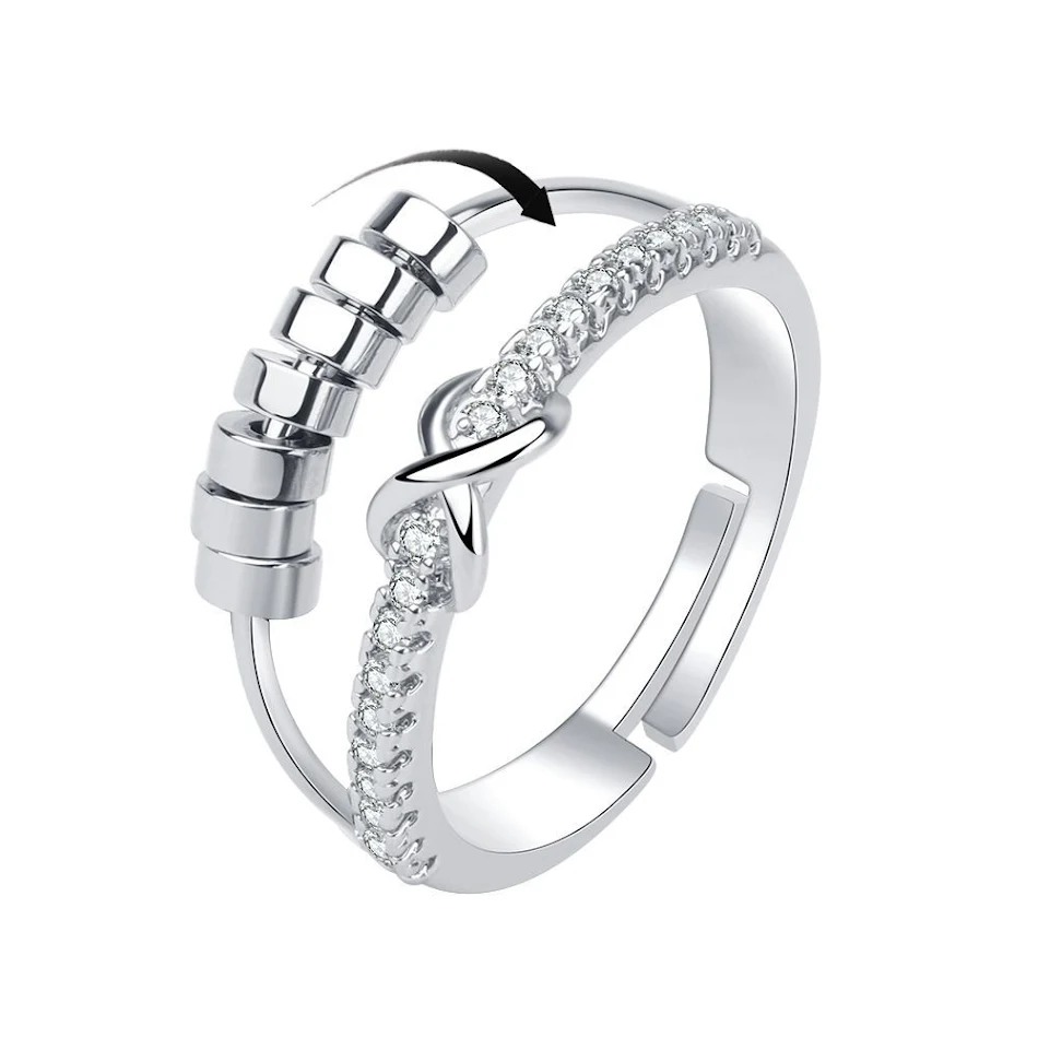Anel Giratório com Laço Duplo Feminino Alívio de Estresse Joia Elegante e Discreta para Reduzir a Ansiedade Acessório de Moda Sofisticado