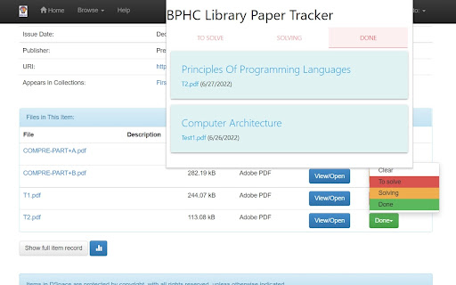 BPHC Library Paper Tracker