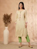 Beige Print Straight Kurta