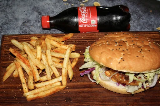 Veg Momo Burger Combo (Burger+ Fries + Coke )