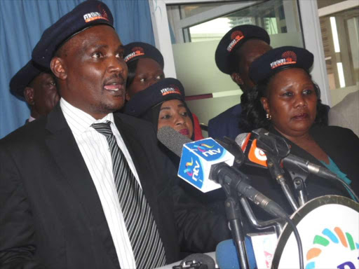 ODM chairman John Mbadi and Firimbi Movement Members addressing media at CORD offices at Capital Hill./JOSEPH NDUNDA