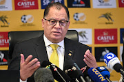 SA Football Association president Danny Jordaan at a press conference in November 2021.