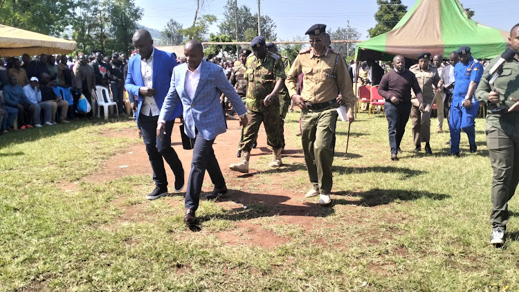 Cabinet Secretary for Interior Kithure Kindiki and Rift Valley regional commissioner Abdi Hassan in Sondu town on July15,2023