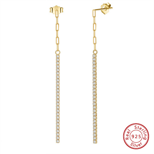 Title 1, S925 Sterling Silver Zircon 14K Gold Ear Thread...