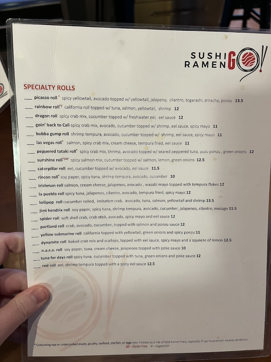 Sushi menu