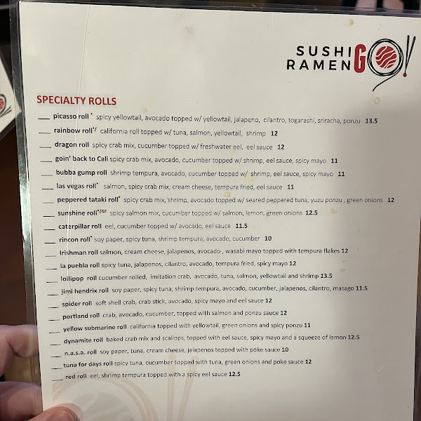 Sushi menu