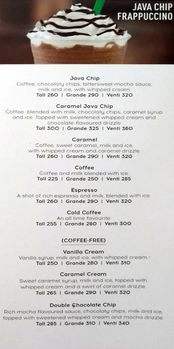 Starbucks menu 