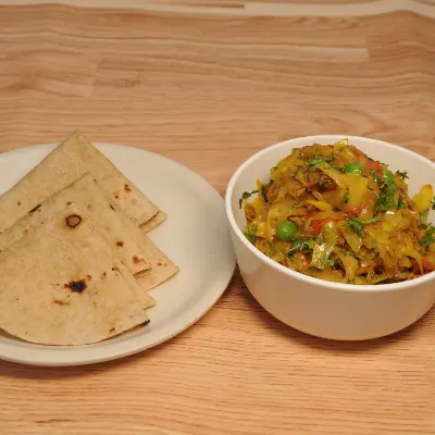 Patta Kobi Mutter Sabji With Phulka Roti (3 Piece)