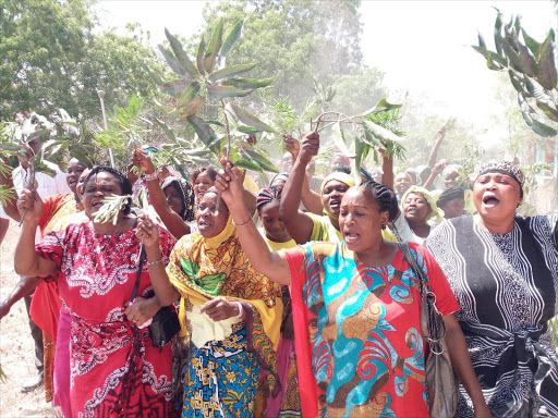 Rabai women protest over alleged theft of Sh500,000 meant for greenhouse project in the constituency on Thursday.