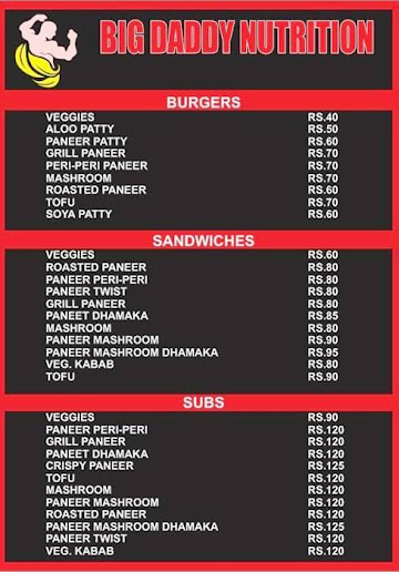 Big Daddy Nutrition menu 