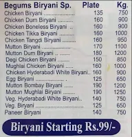 Biryani Begum menu 1