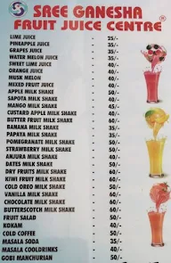 Sree Ganesha Fruits & Juice menu 2