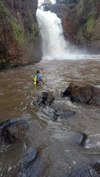 A diver at Gachocho falls in Kigumo, Murang'a.