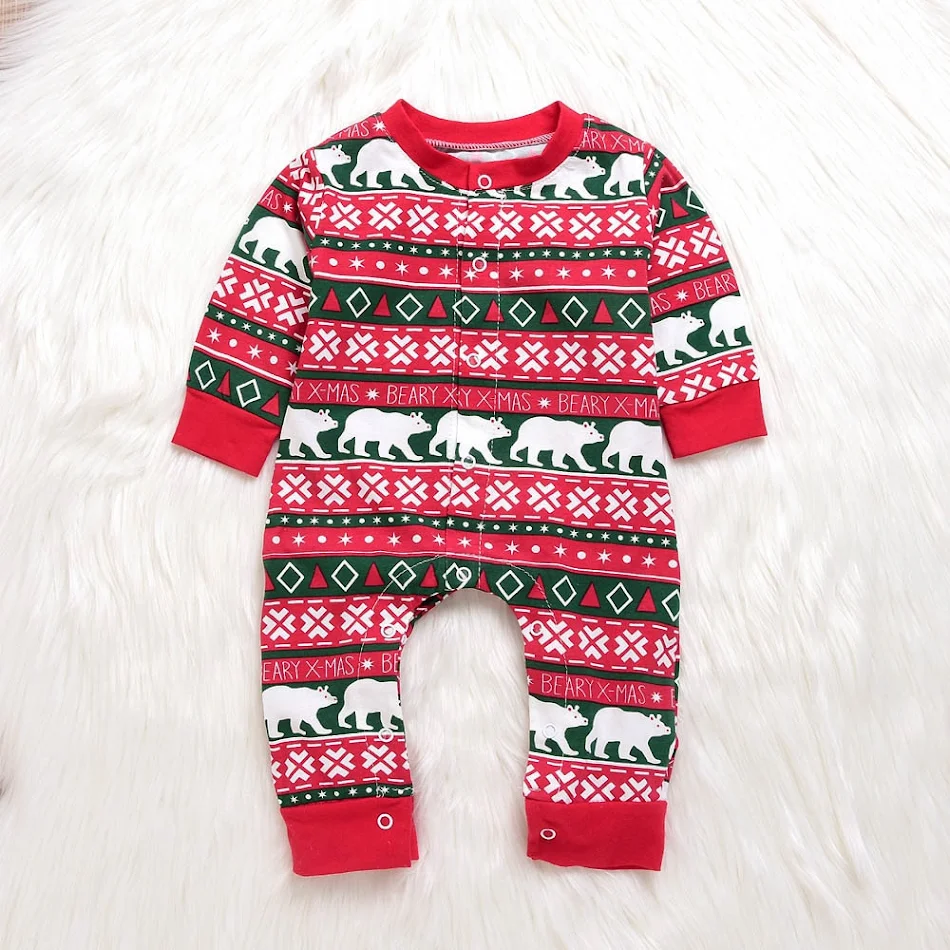 Kerst romper voor baby's, unisex, met Santa, XMAS letters en ruit. Winterkleding voor baby's, jumpsuit outfit.