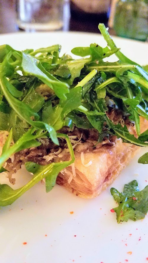 Verdigris First Course option of Truffled Mushroom Tart with Pecorino, Marscarpone, Arugula