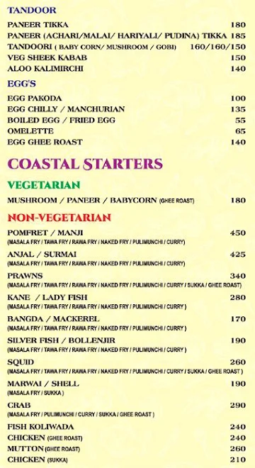 Fishing Boat menu 