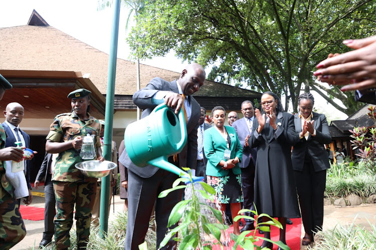 President William Ruto planting a tree at Safari Park