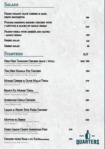 Quarters Pauva Bar menu 