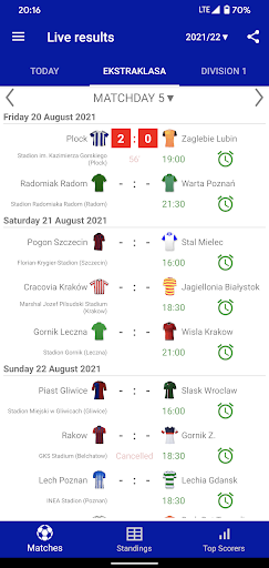 Screenshot Live Scores for Ekstraklasa